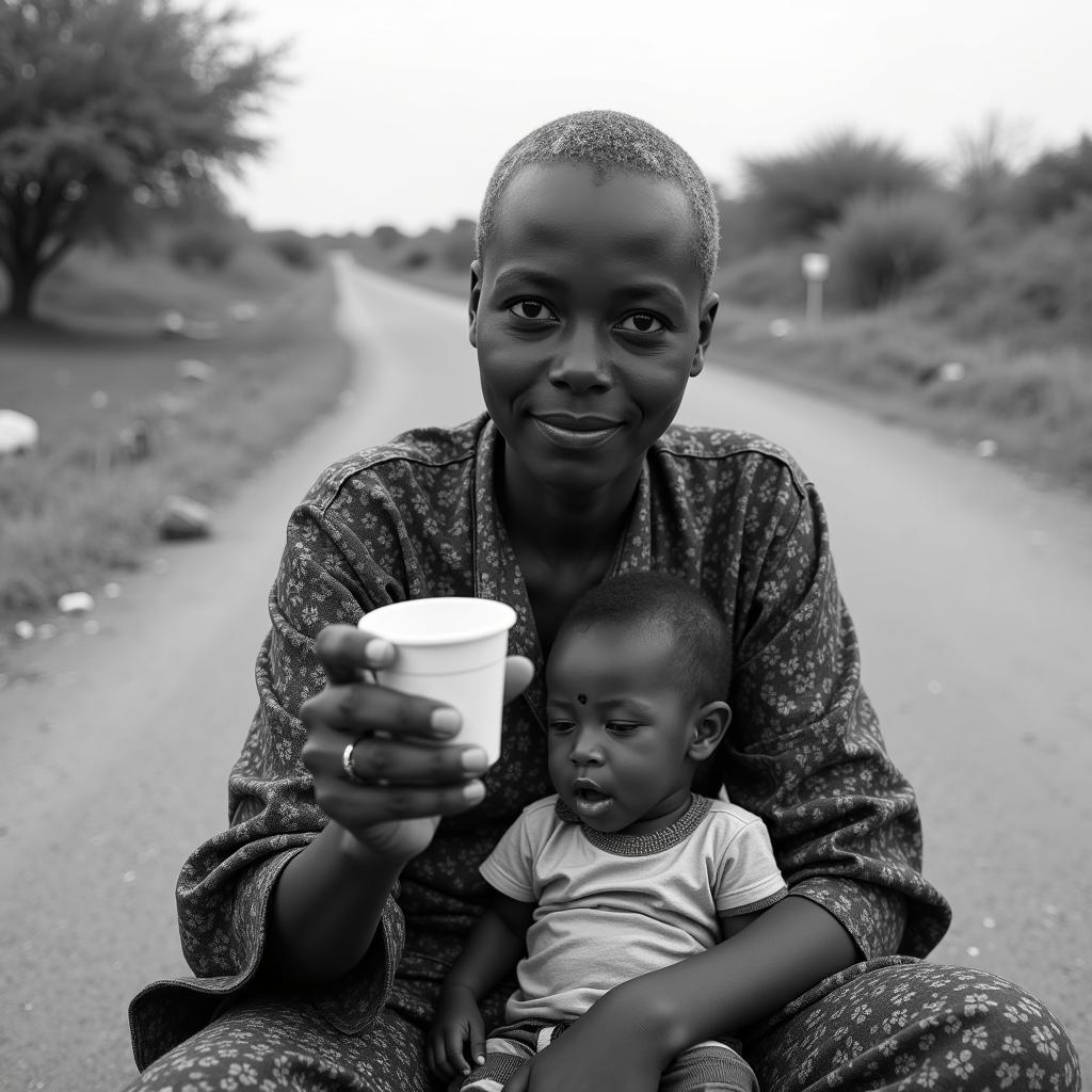 African Woman with Child Begging