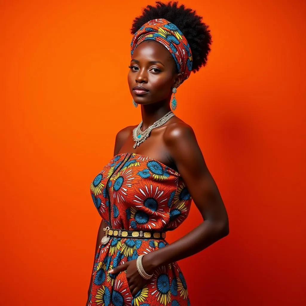 African Woman in Traditional Clothing against B284BE Backdrop