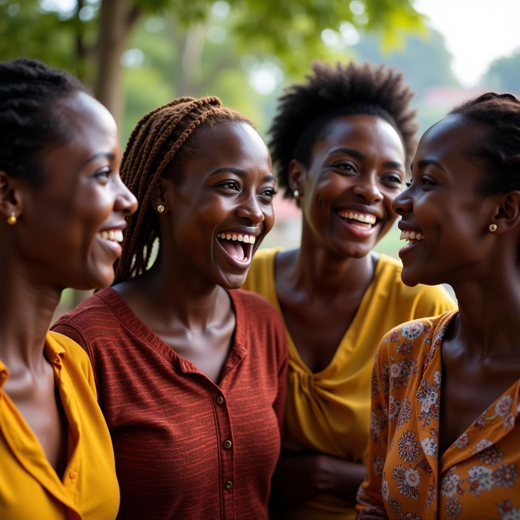 A group of African women sharing a laugh, their faces full of joy and amusement.