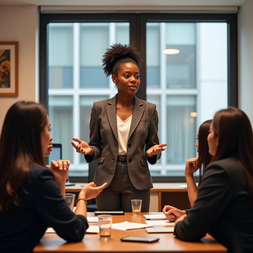 African woman leading a business meeting