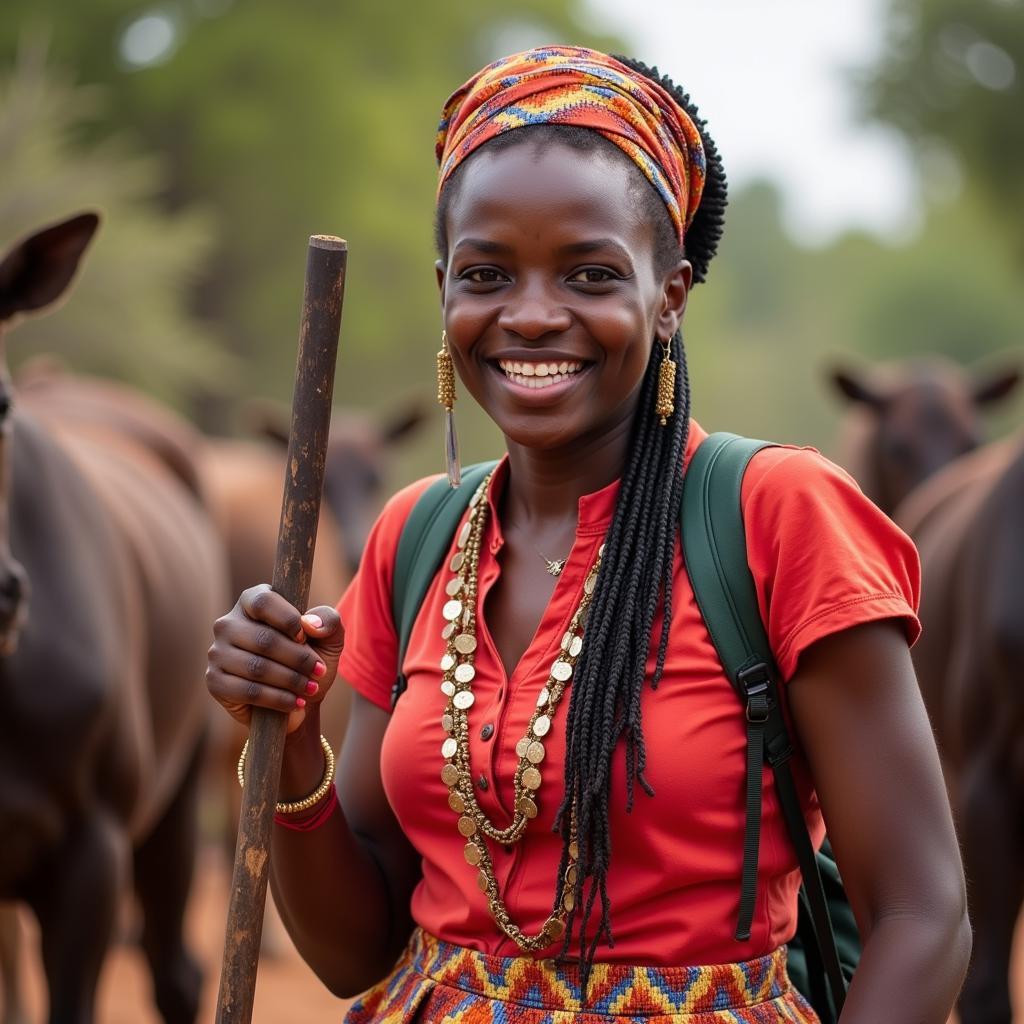 An African woman confidently leads a community meeting