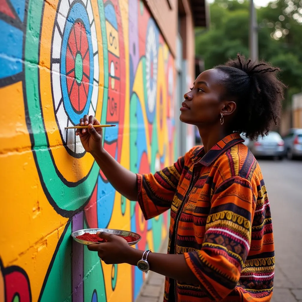 African Woman Creating Vibrant Artwork