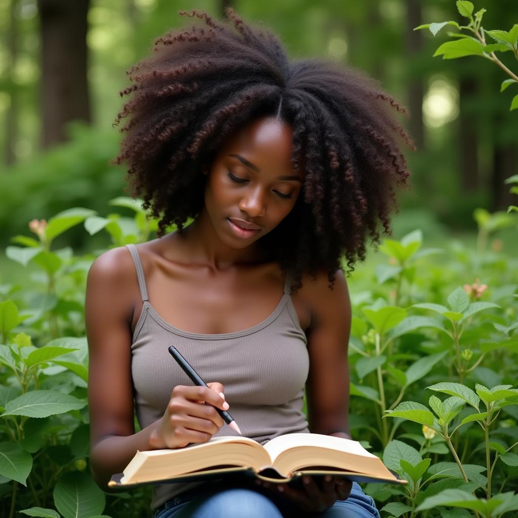 Young African Woman Reading a Book