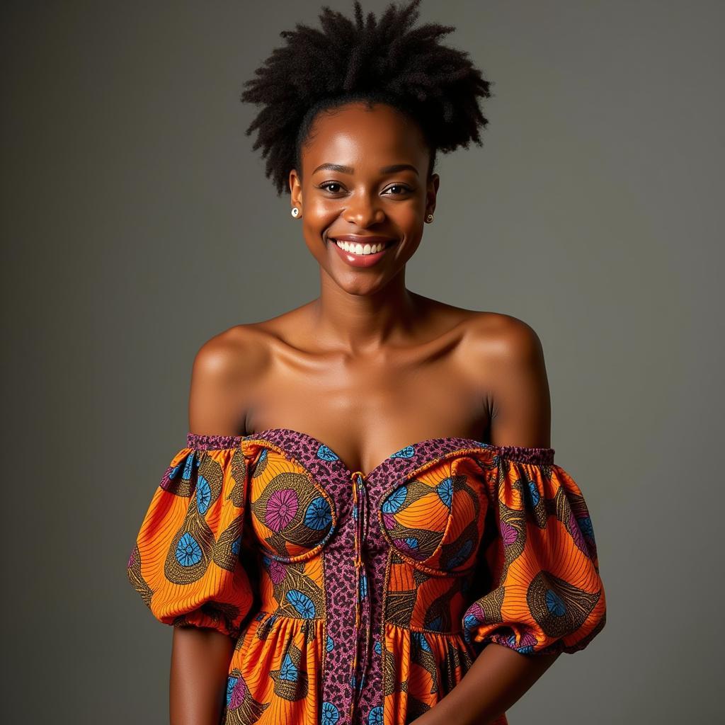 Smiling African Woman in a Vibrant Dress