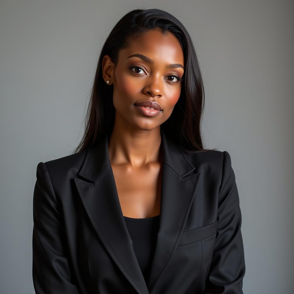 An African woman smiling confidently in a professional setting