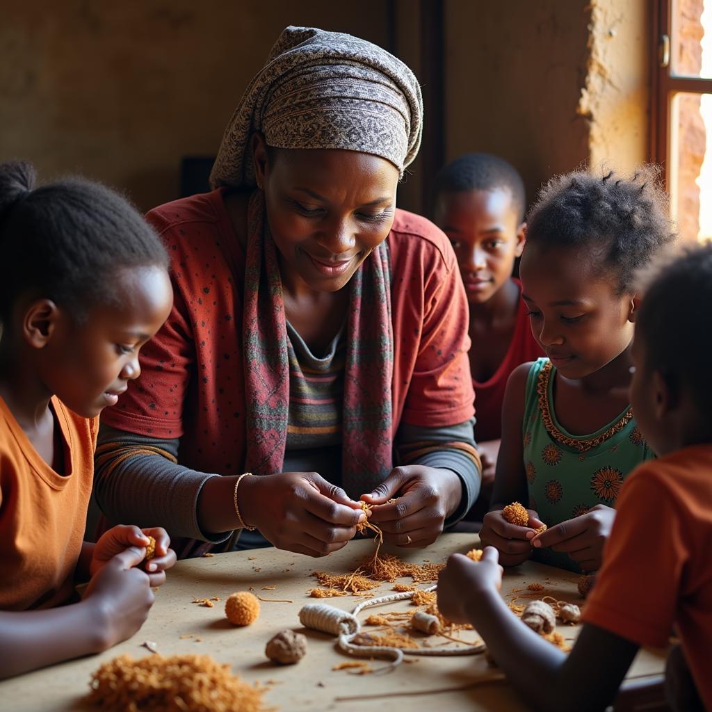 African Woman Teaching Children