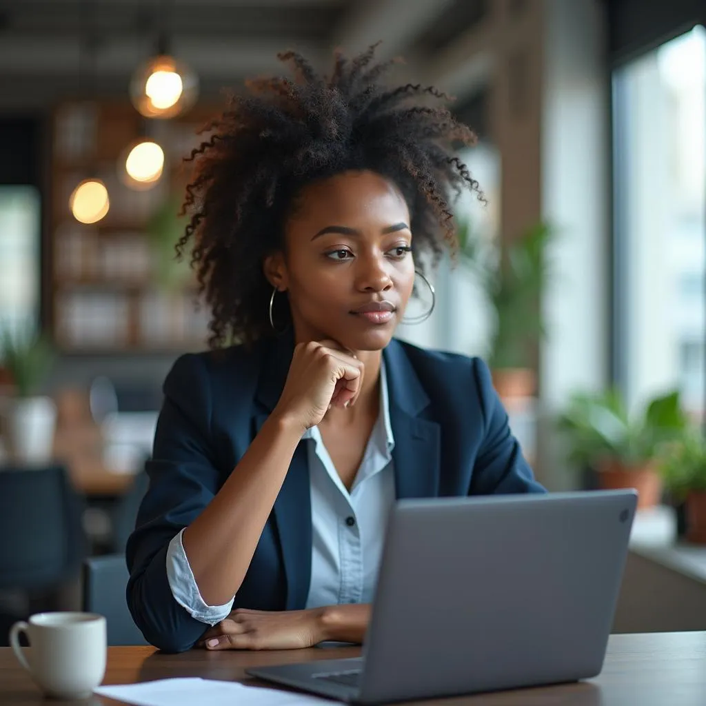 African woman using laptop