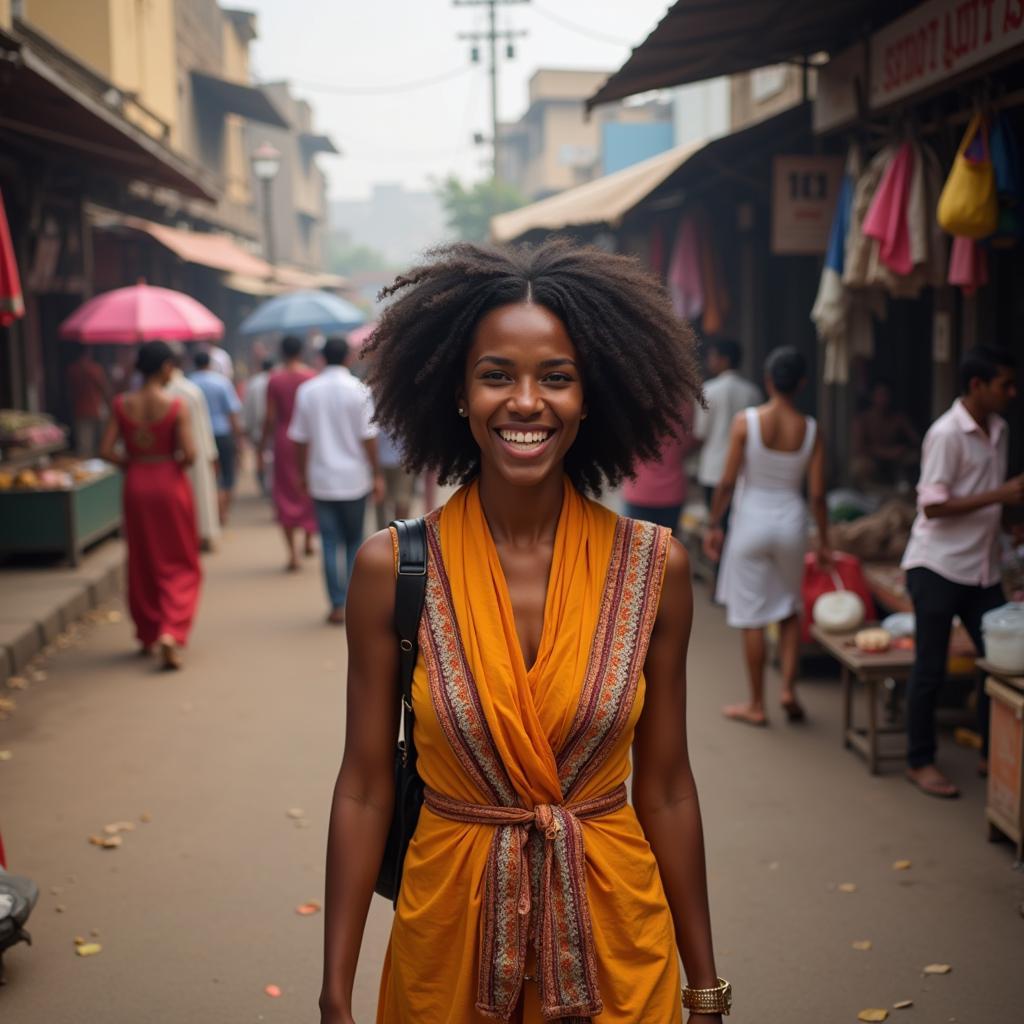 African Woman Navigating an Indian Market