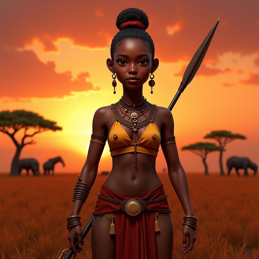 3D Render of an African Woman Warrior