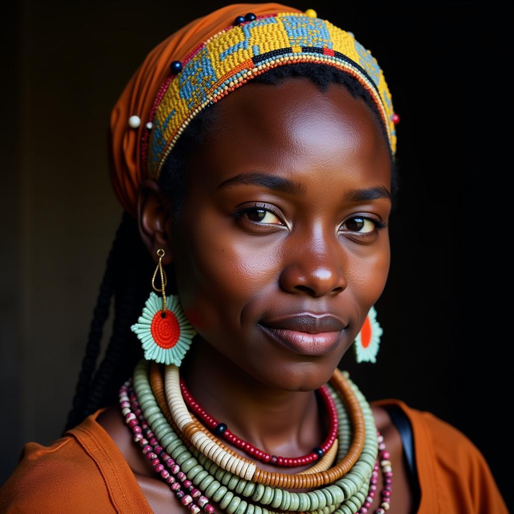 African Woman Wearing Colorful Beads