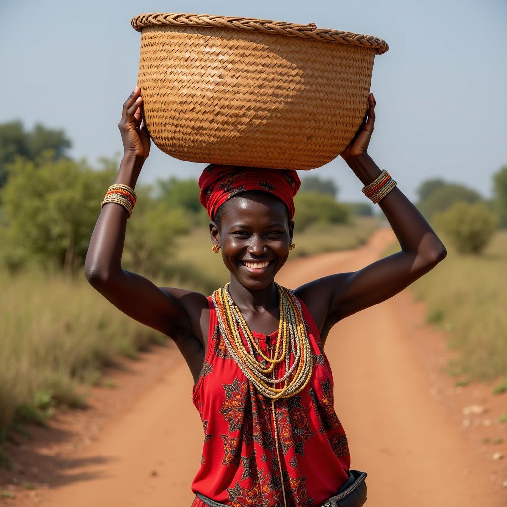 African Woman Carrying Basket