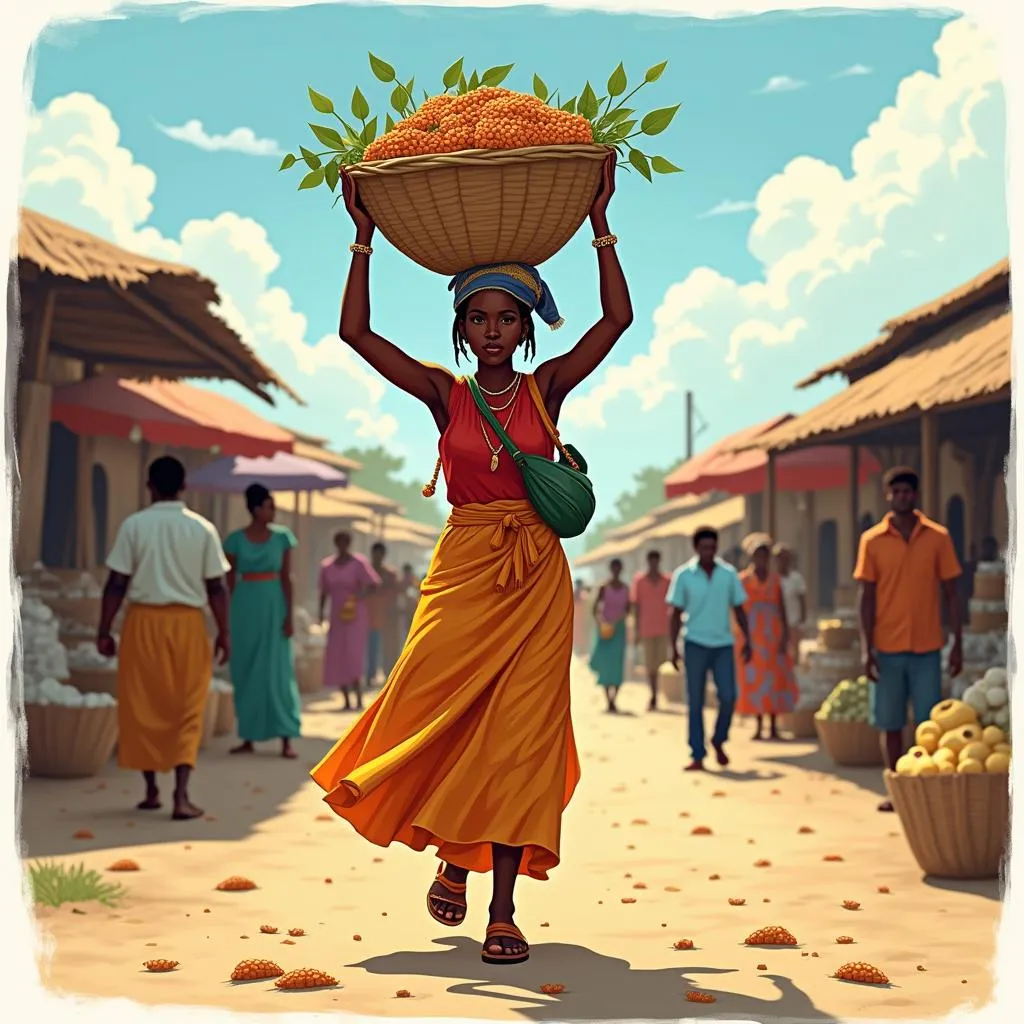 African Woman with Basket Illustration