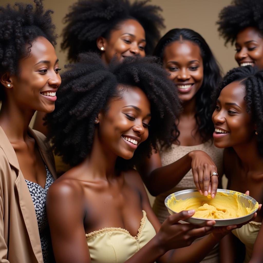 African women applying hair butter