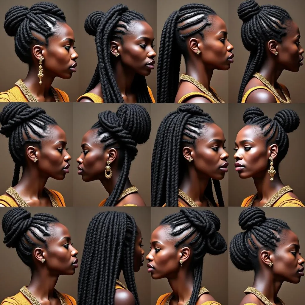 African women wearing various braided hairstyles