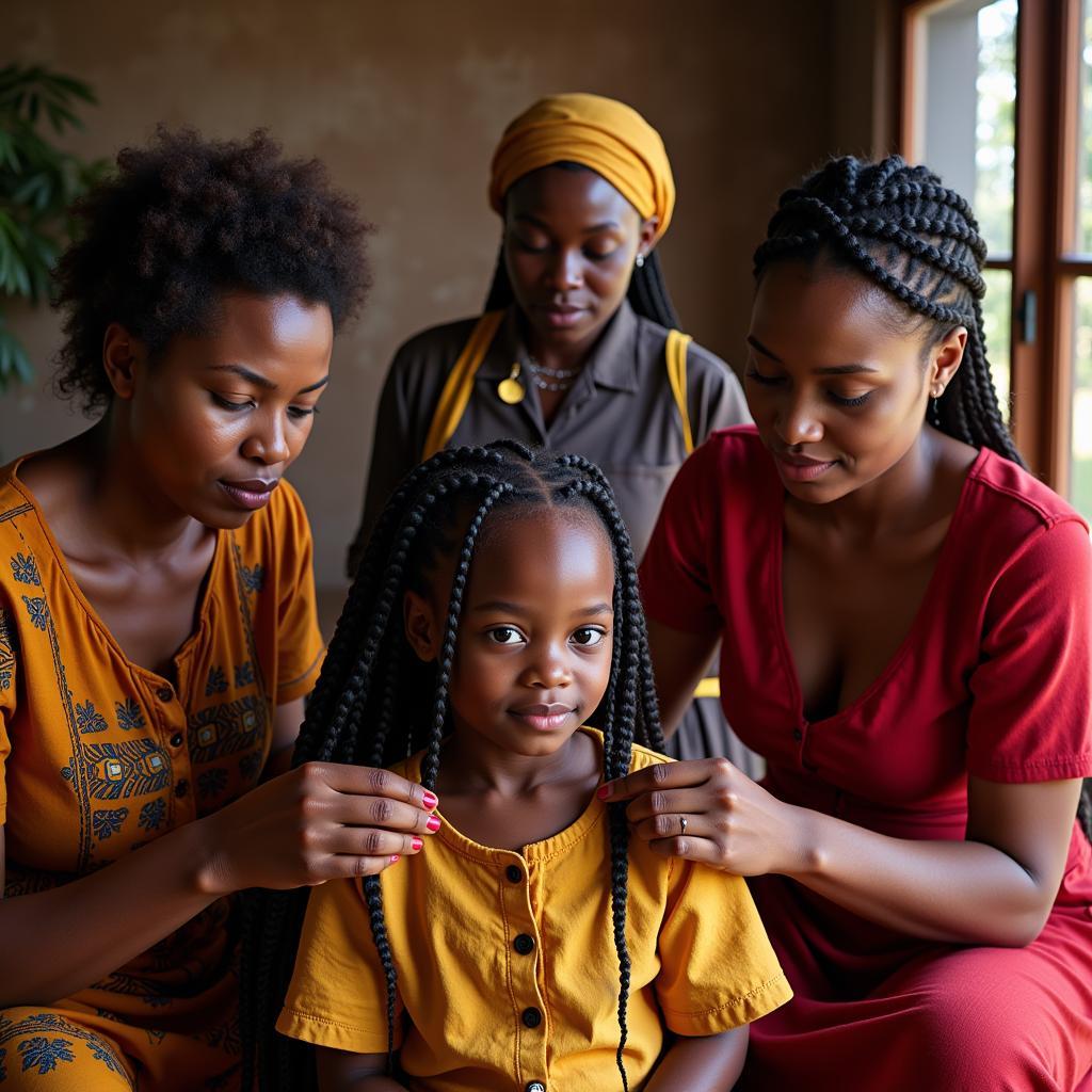 African Women Braiding Hair