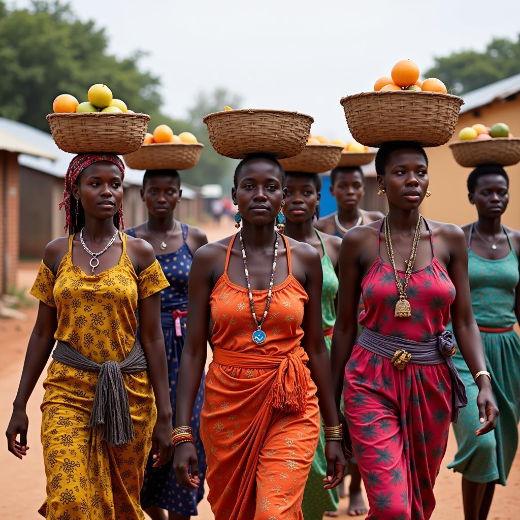 African Women Carrying Baskets