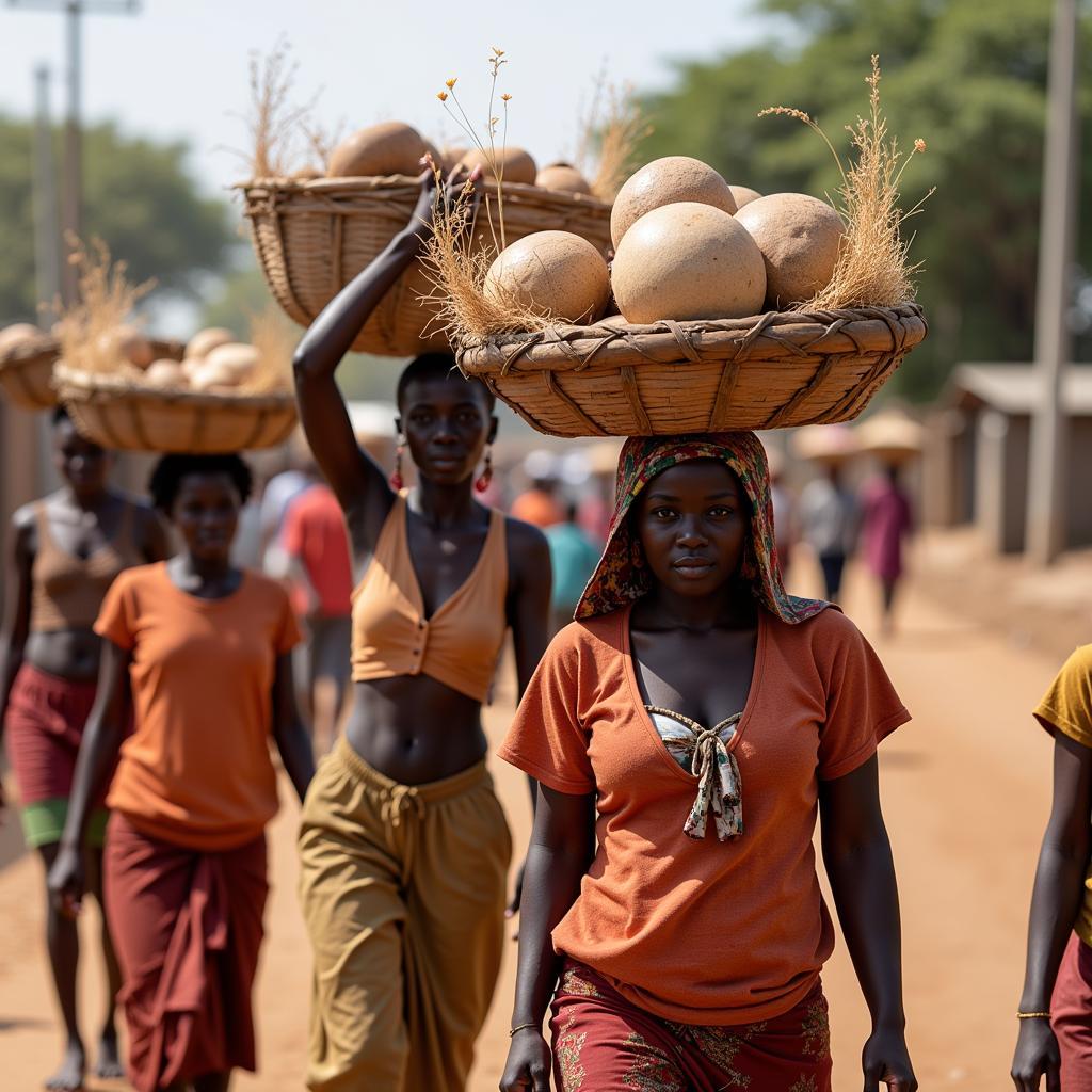 Women carrying baskets on their heads