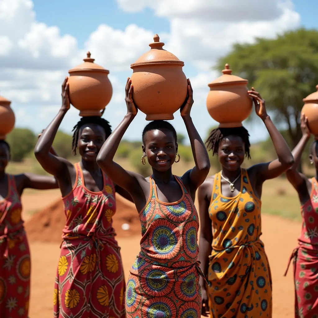 African Women Carrying Water Pots