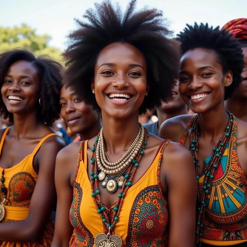 African women in vibrant traditional clothing celebrating their cultural heritage