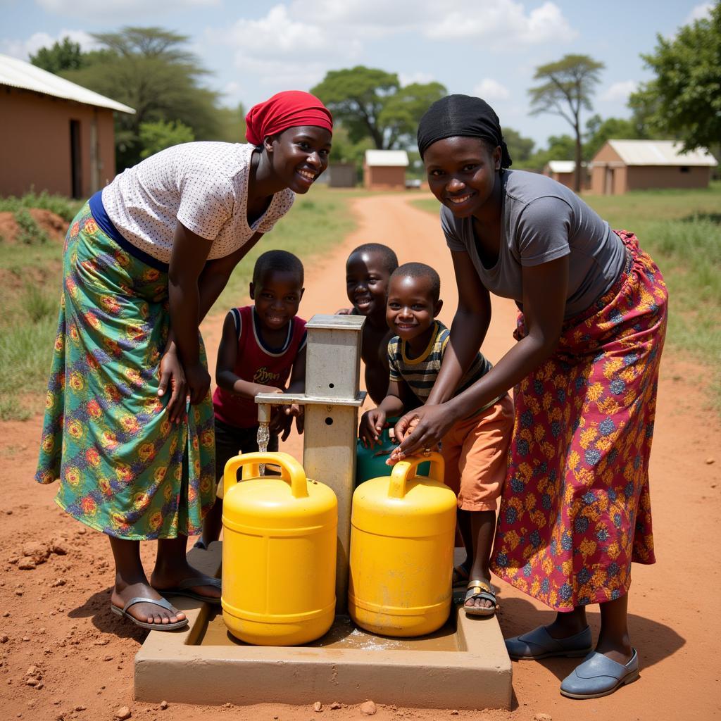 African Women and Children Collecting Water