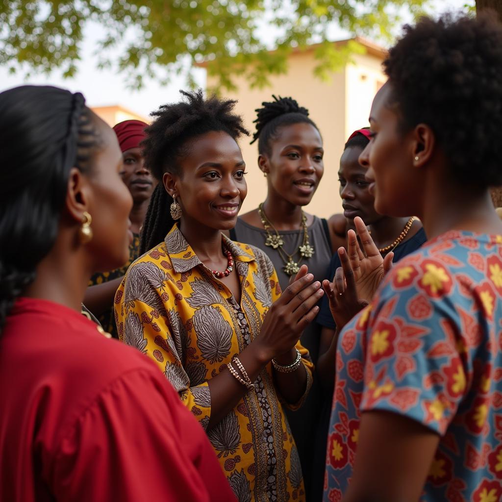 A group of women lead a community meeting