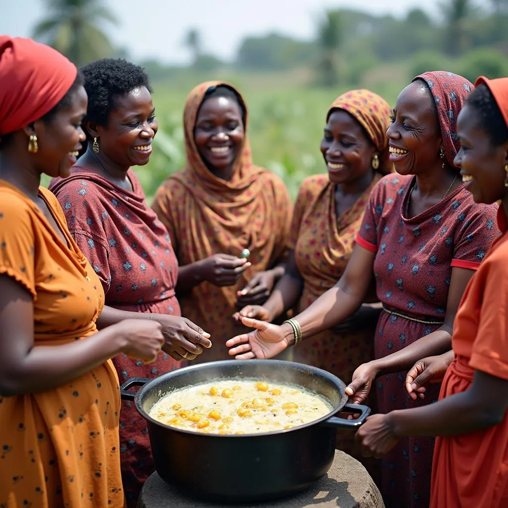 African women preparing a meal together