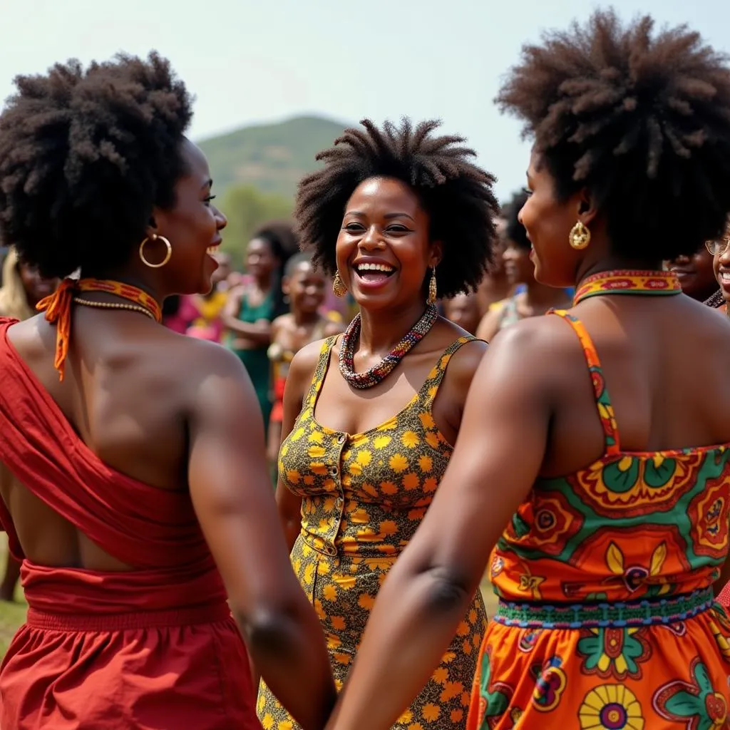 African women celebrating with traditional dance