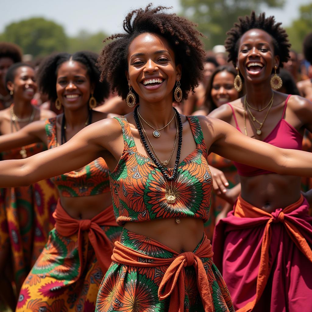 Women in Colorful Garb Dancing Joyously