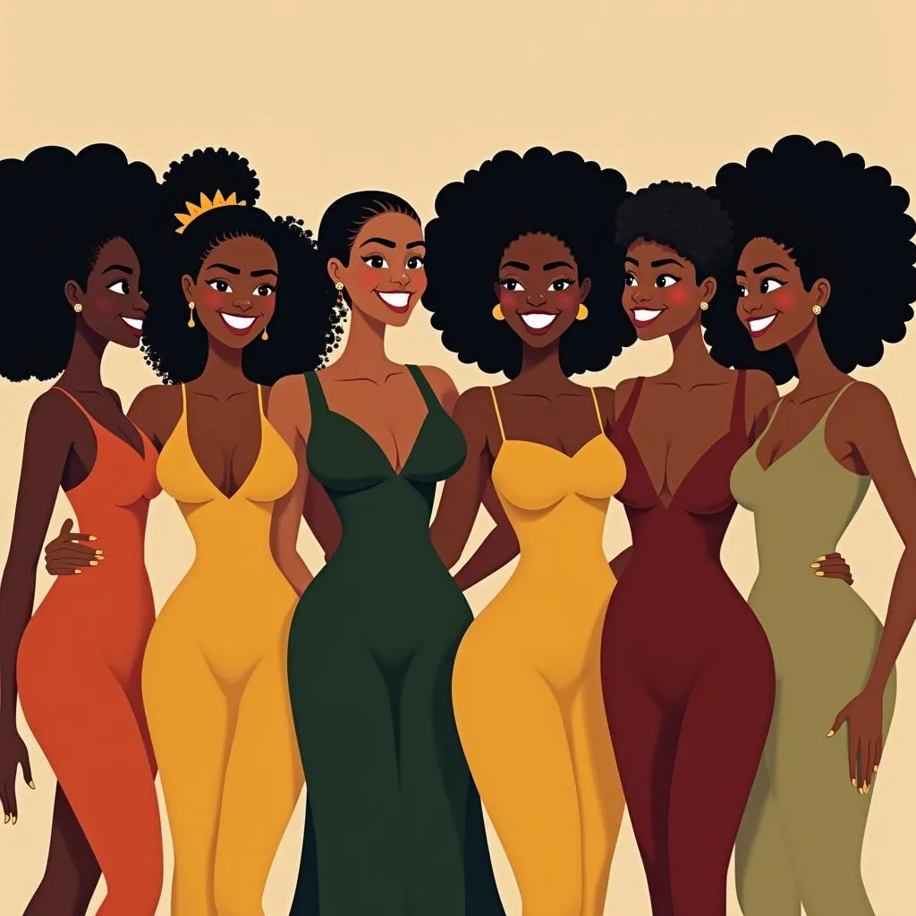 African women of different shapes and sizes celebrating