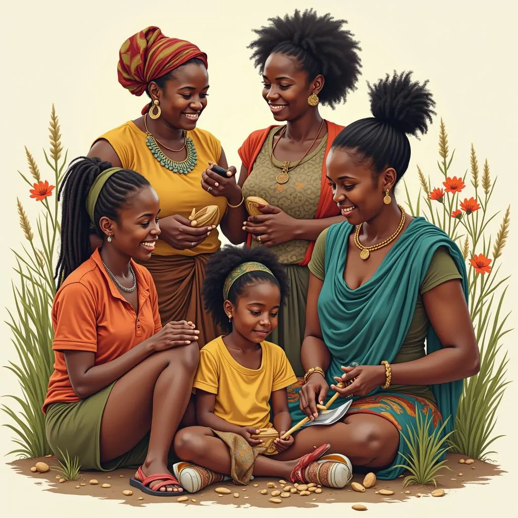 African women working together in a community setting