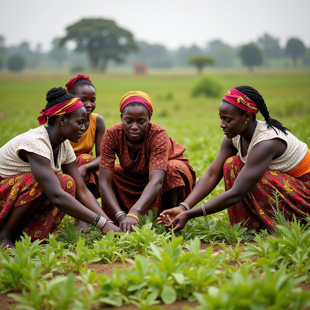 African Women Farmers Collaborating in a Field