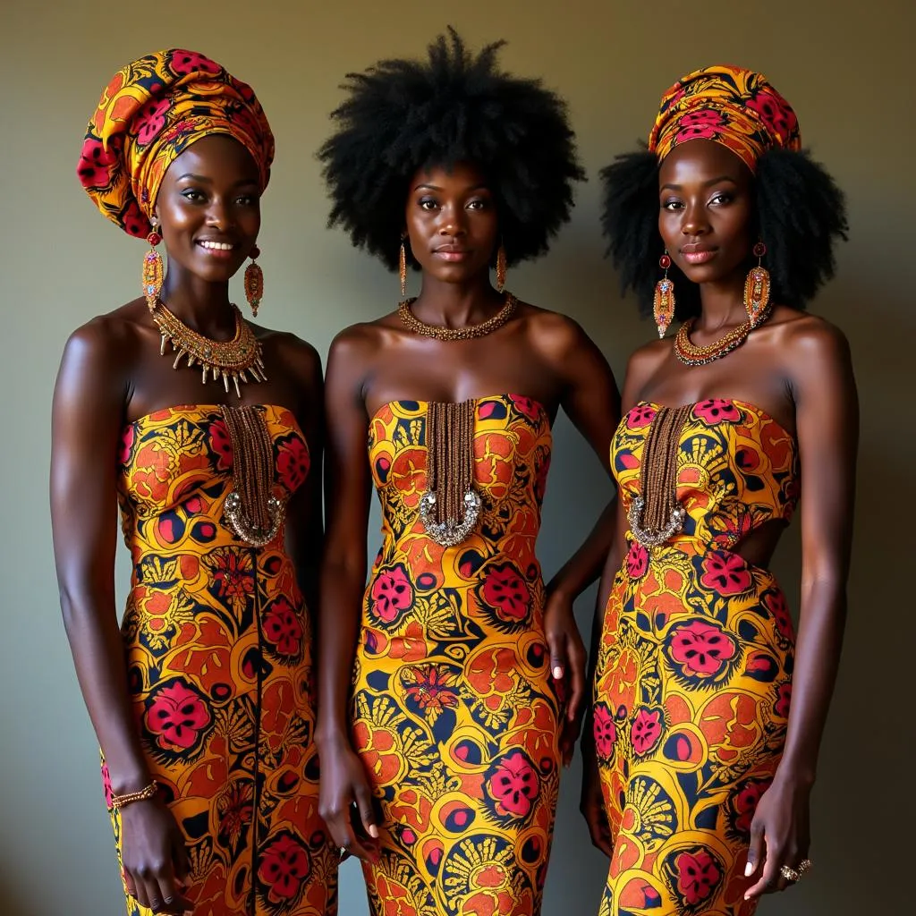 African women wearing Ankara and Kente fabrics