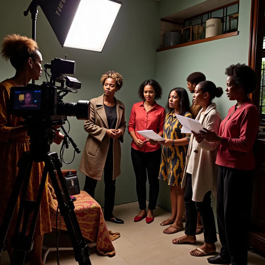 African women on a film set