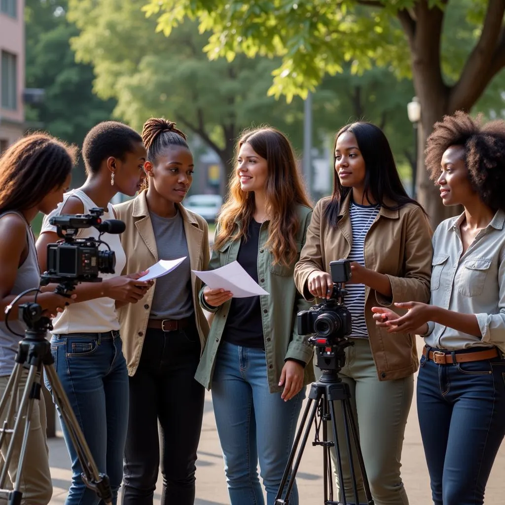 African women on a film set