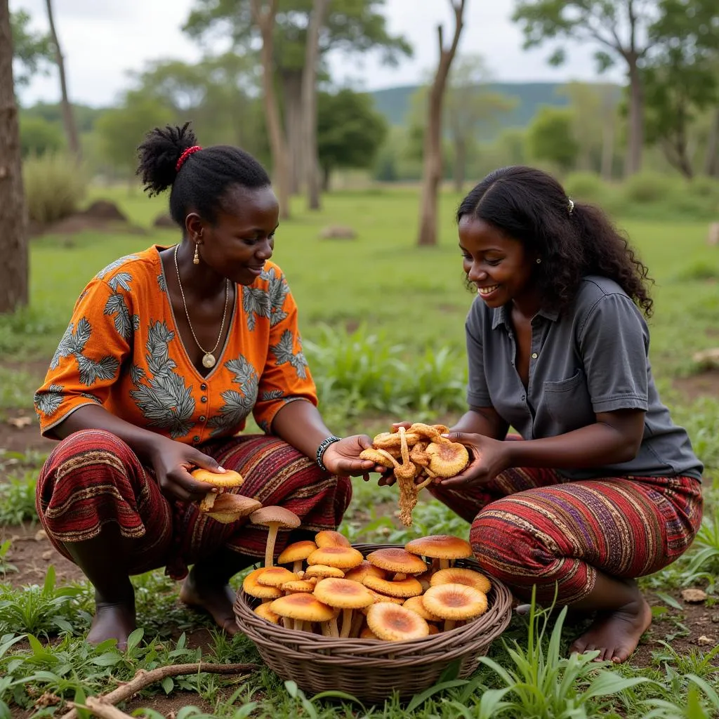 Local women foraging for African agaric fungi