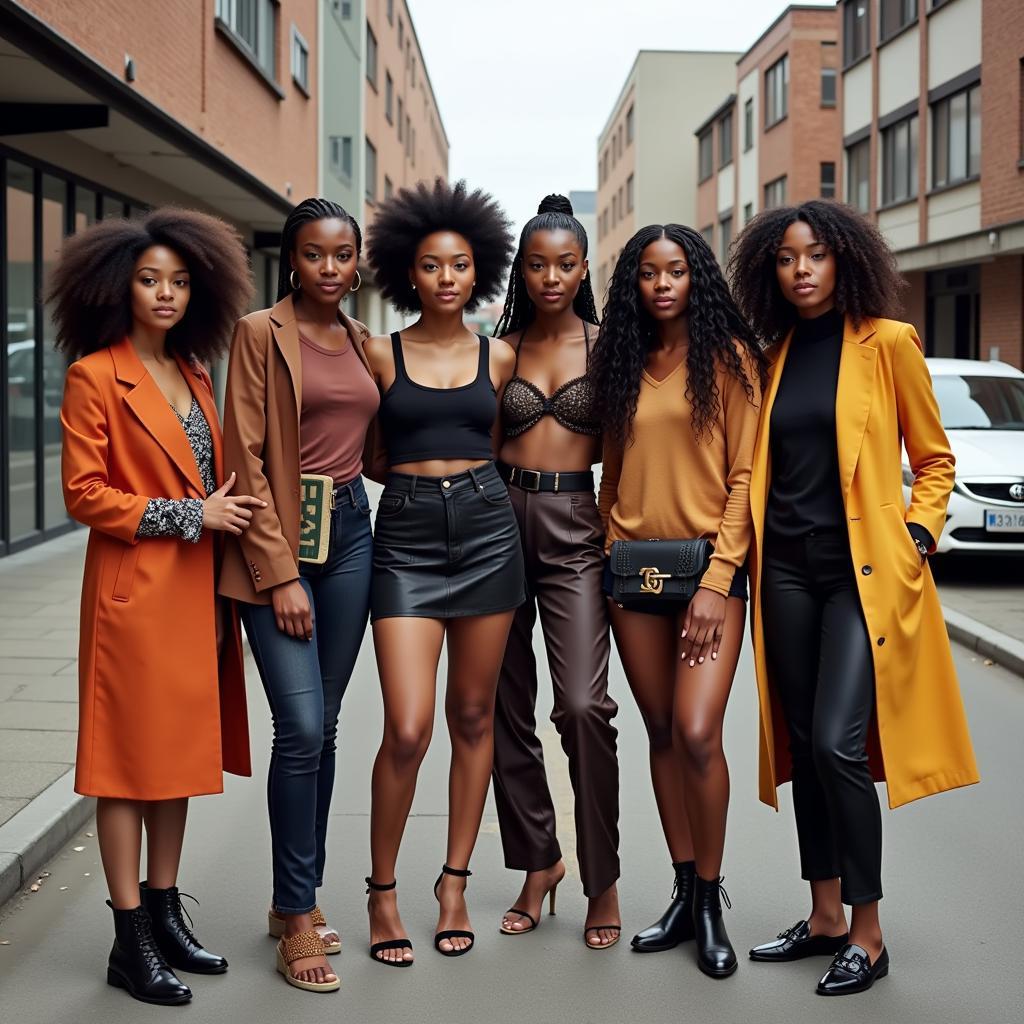 A group of young African women in contemporary clothing