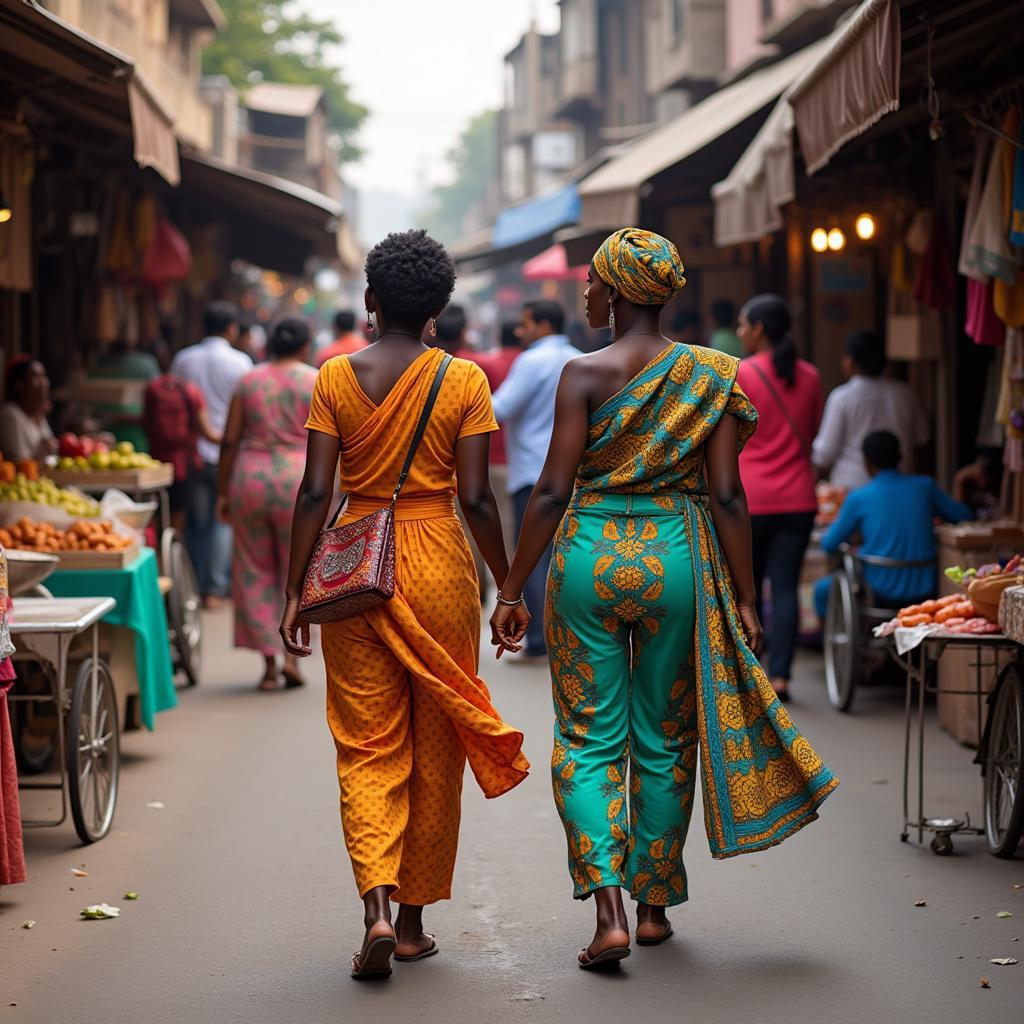 African Women Navigating Mumbai's Bustling Street Markets