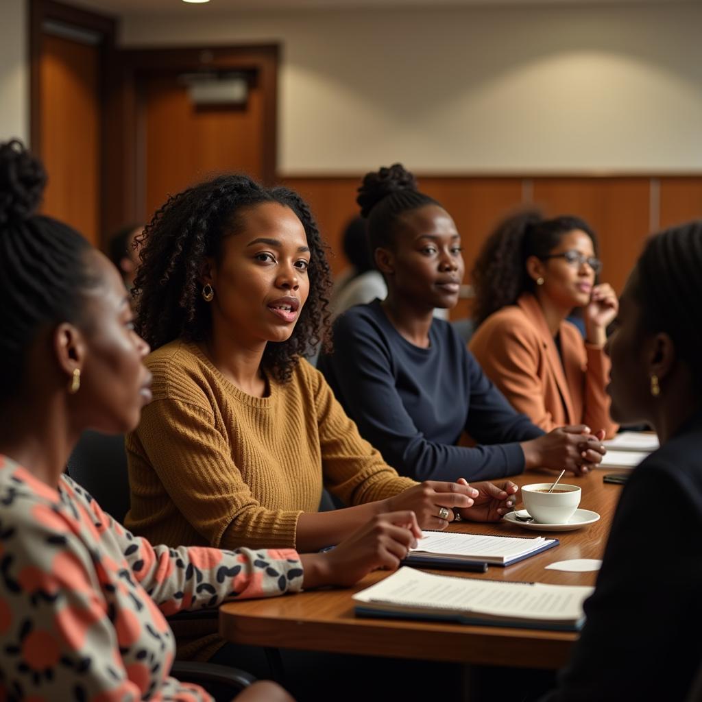 African women leading community meeting