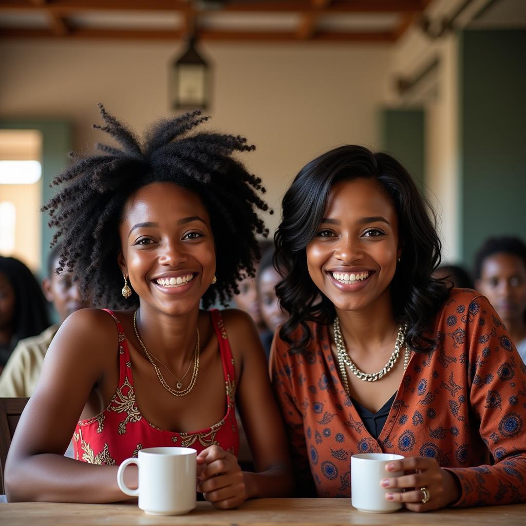 Two African women leading a community meeting