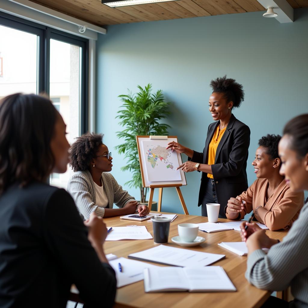 A group of African women lead a business meeting