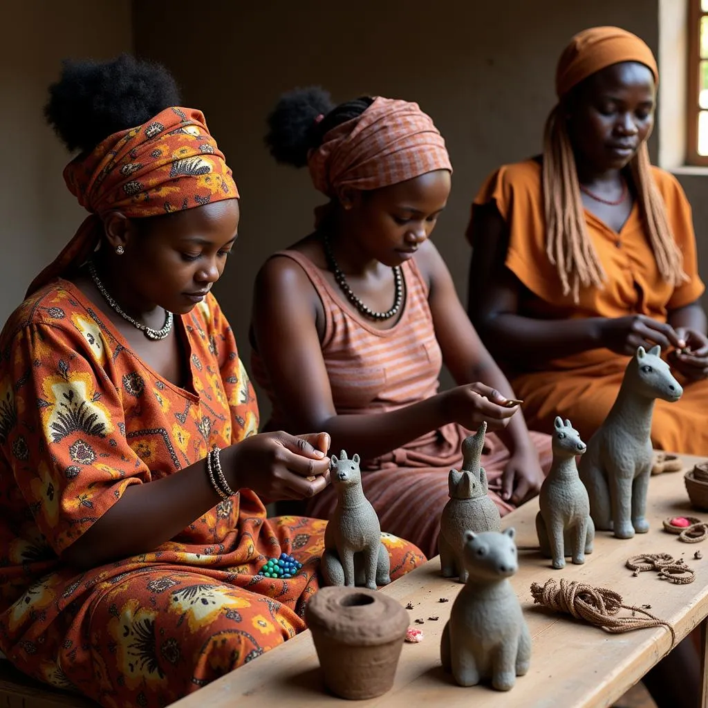 African Women Making Animal Crafts