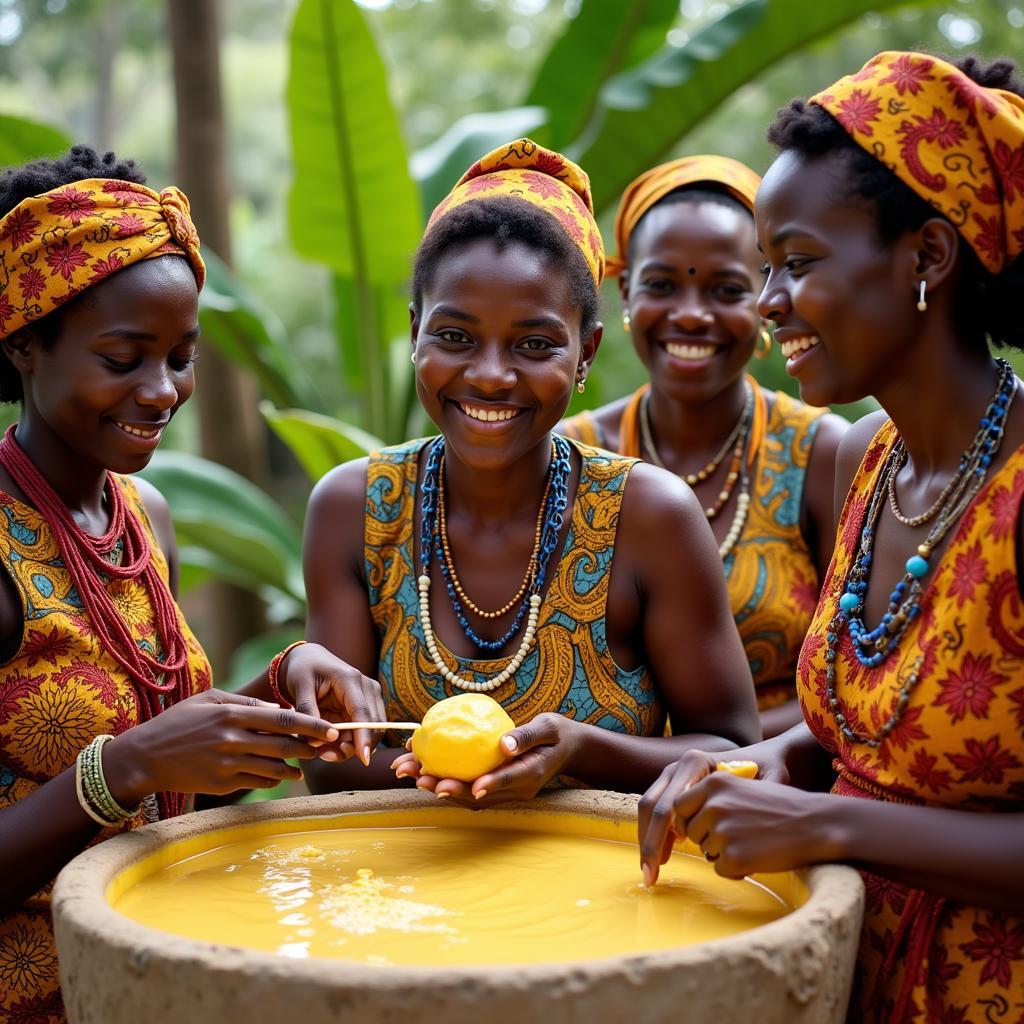 African women making shea butter