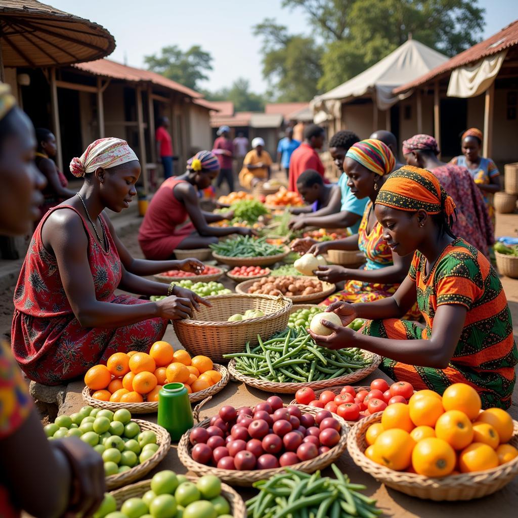 African Women in a Bustling Marketplace