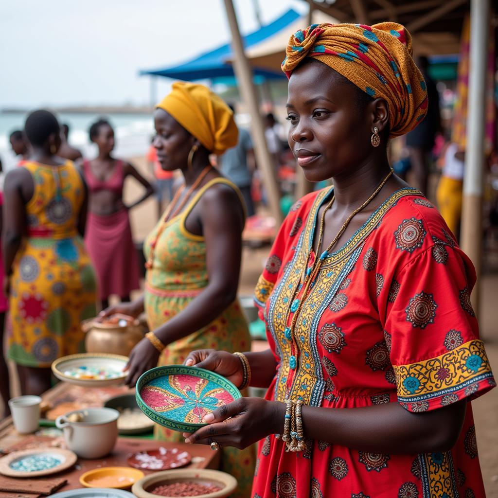 Women Selling Crafts at a Beach Market