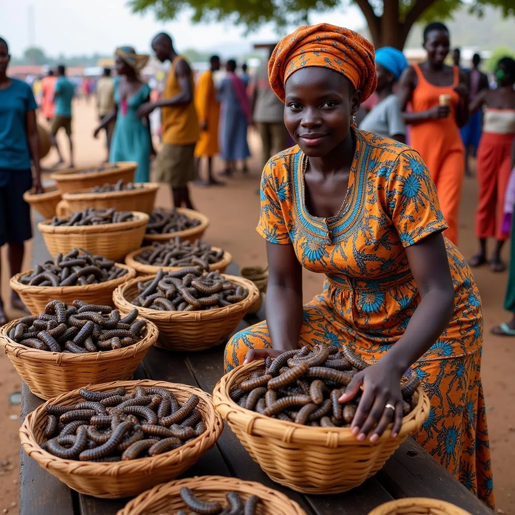 Women selling mopane caterpillars