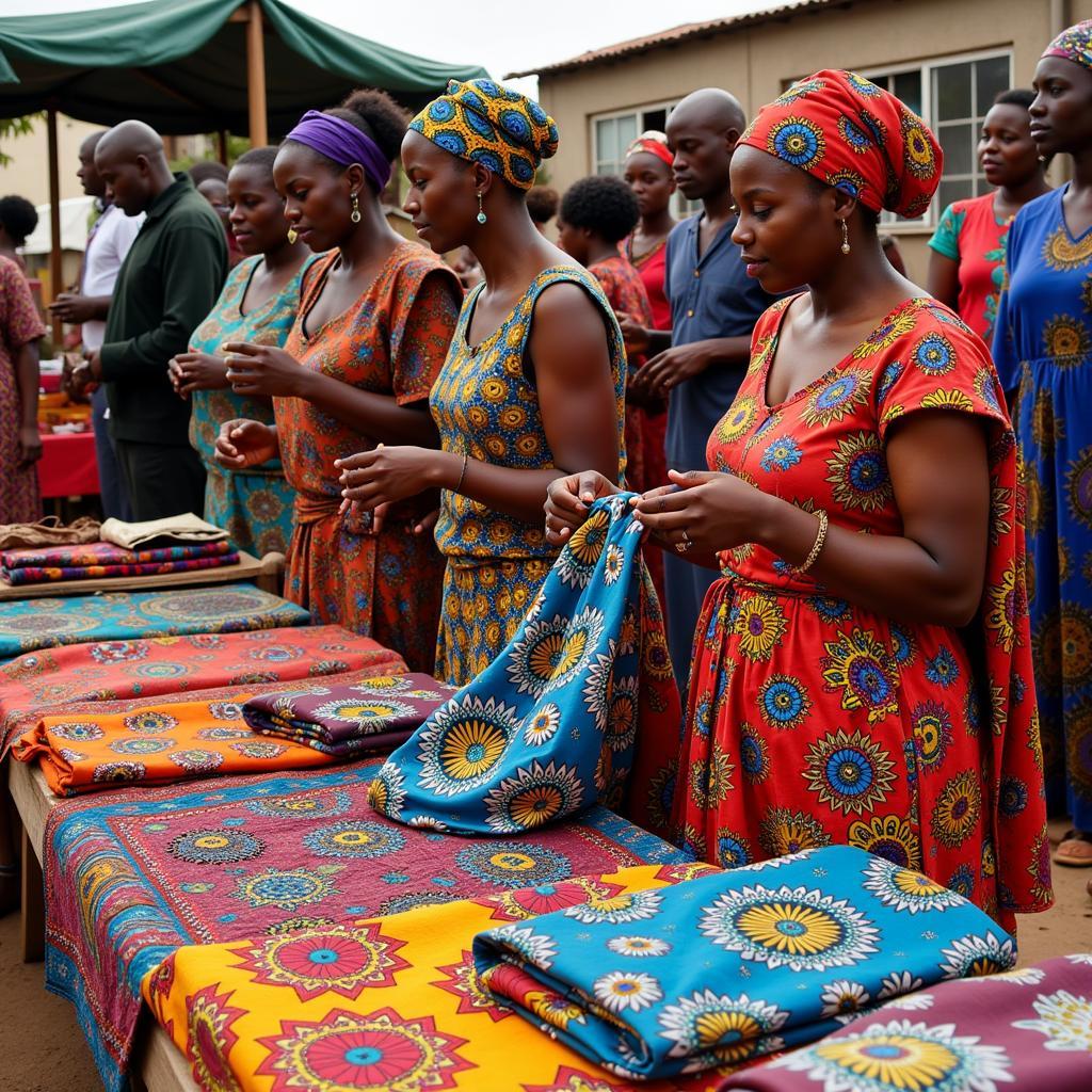 African Women Selling Traditional Textiles