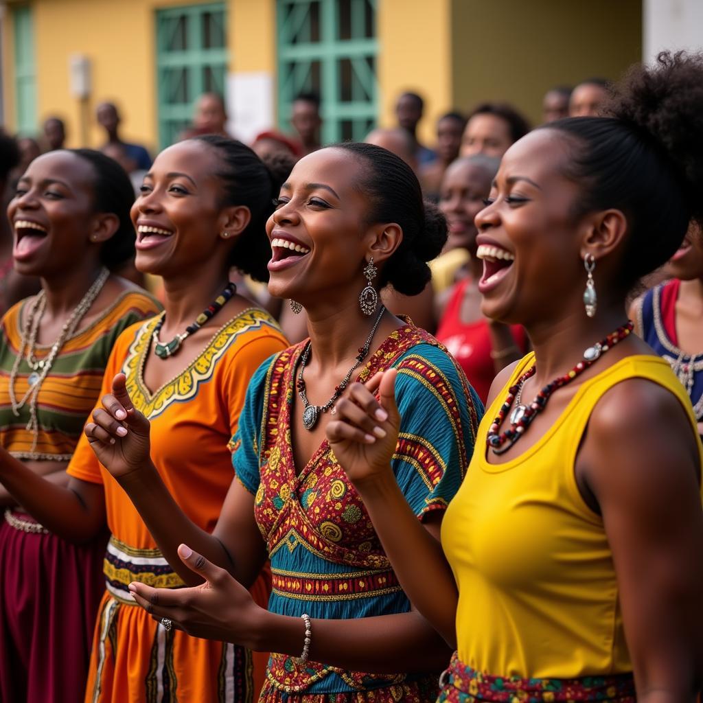 African Women Singing and Dancing in Celebration