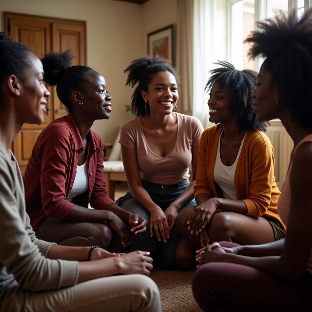 Women supporting each other in a group therapy session