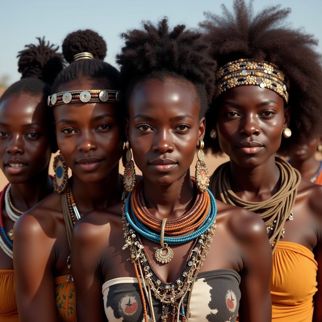 African Women Showcasing Traditional Jewelry and Hairstyles