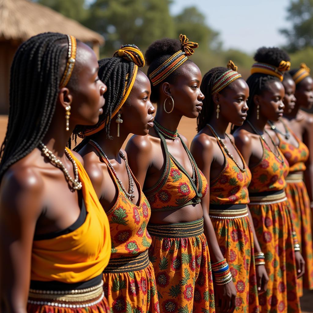 African women in traditional attire during a cultural ceremony